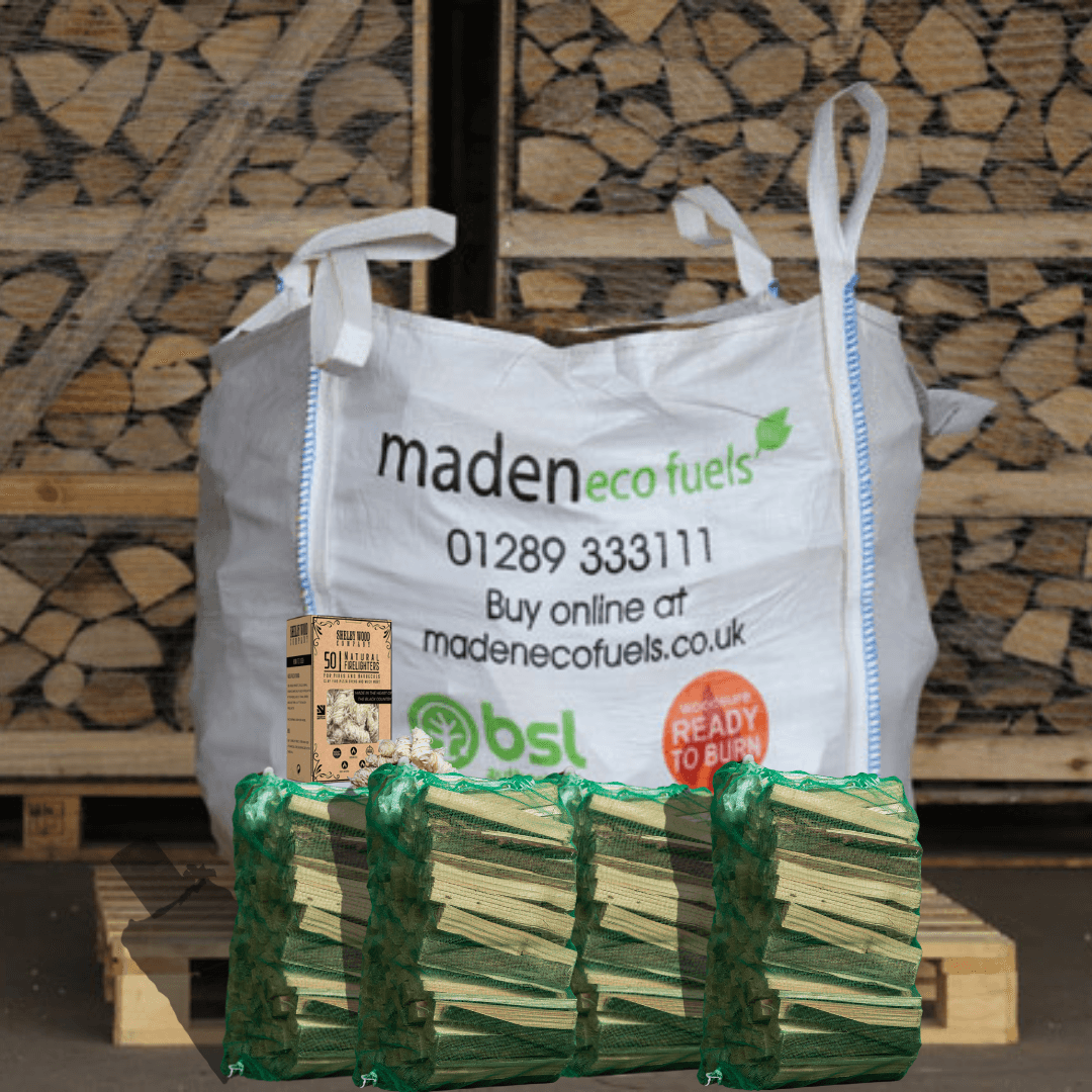 Hardwood Logs – Builders Bag (Nationwide Delivery) - Bag + 4 Kindling + Firelighters